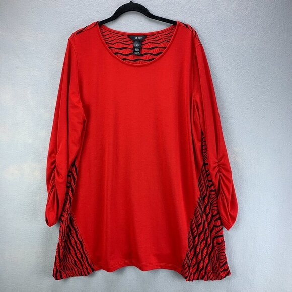 Ali Miles Tunic Top Womens Extra Large Red Black Pullover Knit Stretch - Picture 1 of 15